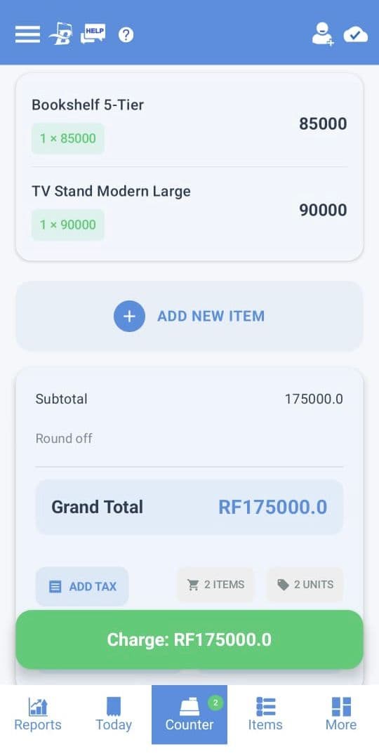 BizStack billing screen