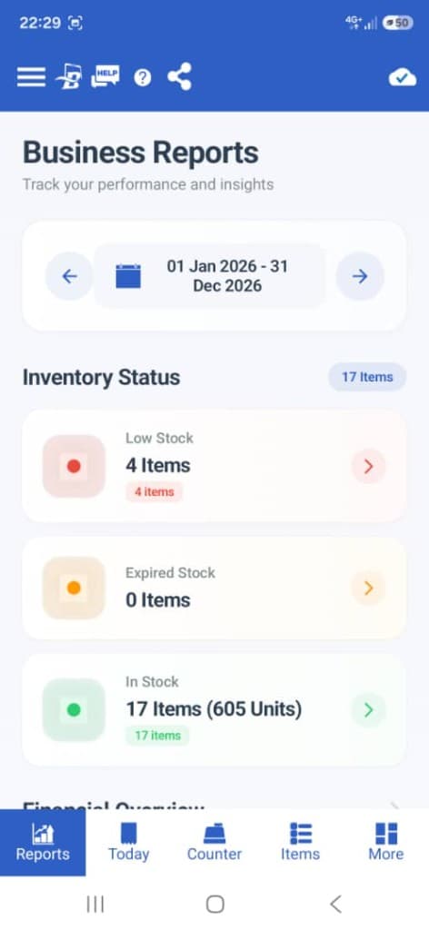 BizStack dashboard screen